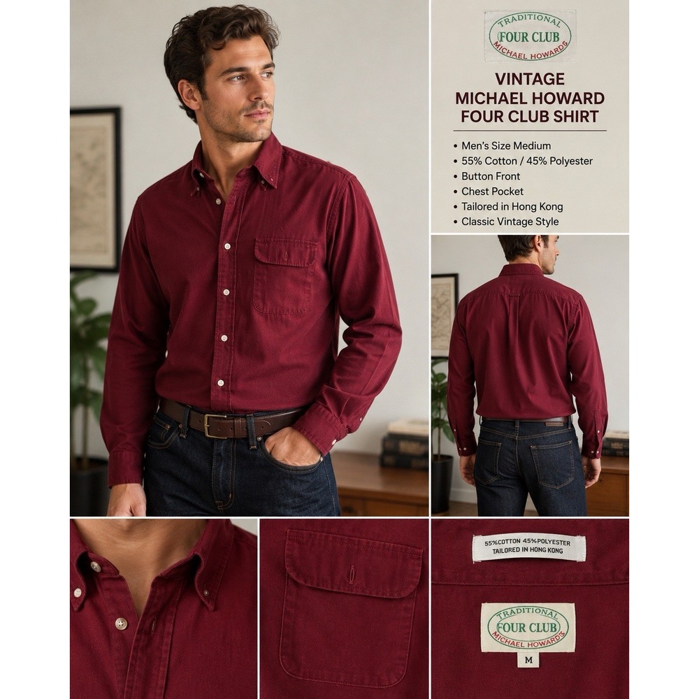 Vintage Michael Howard Four Club Burgundy Shirt Mens Medium Tailored Hong Kong